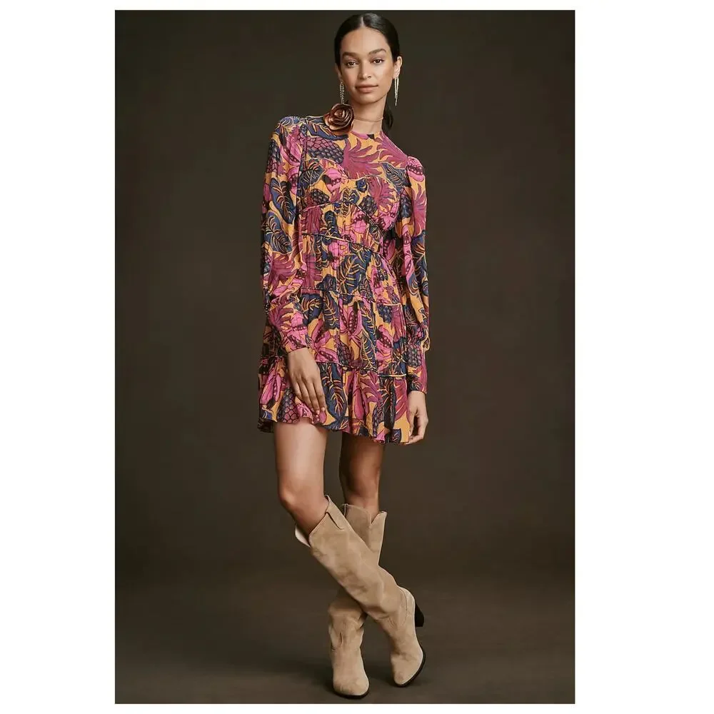 Farm Rio Fruit Dream Long-Sleeve Mini Dress Size Medium - Picture 2 of 16